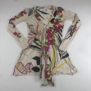 Sparrow Anthropologie Womens Cream 100% Cotton Floral Single Snap Cardigan Sz XS